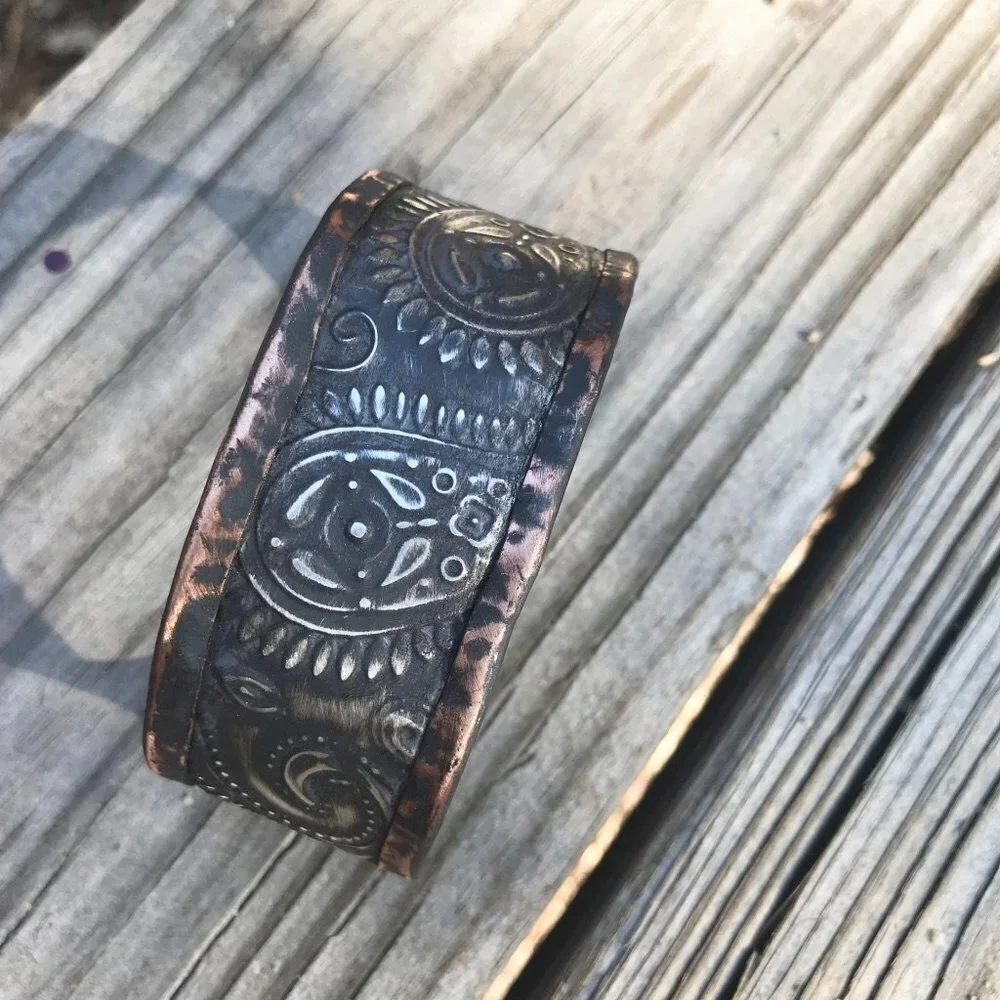 Paisley Sterling Silver Cowboy Copper Cuff Unisex Southwestern 925 Western Boho